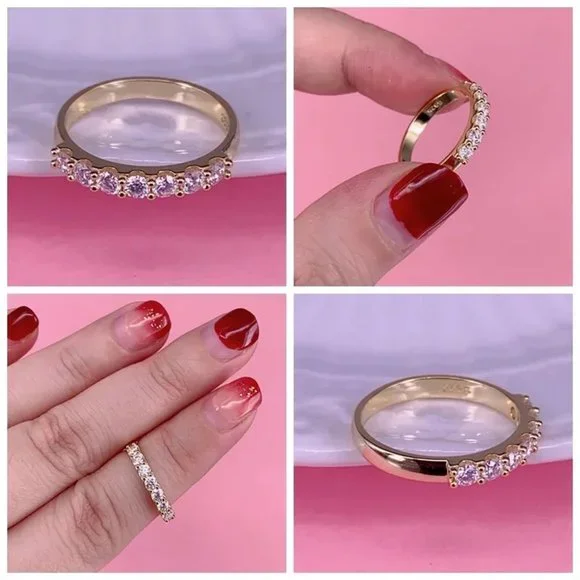 2.5 mm Moissanite Diamond Round Pave Half Eternity Wedding Engagement Band Ring - Picture 5 of 12